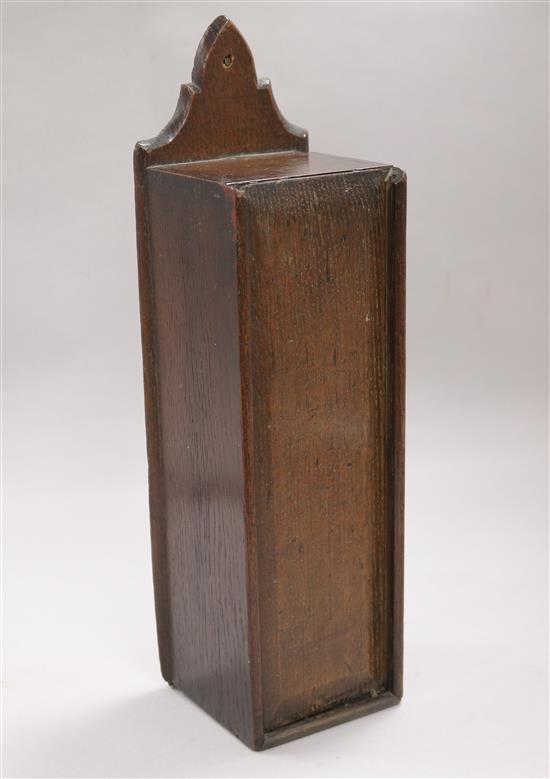 A late Georgian oak candle box width 11cm height 38cm